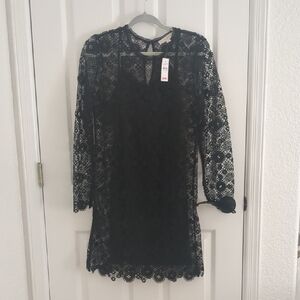 LOFT Black Lace Long-Sleeve Mini Dress